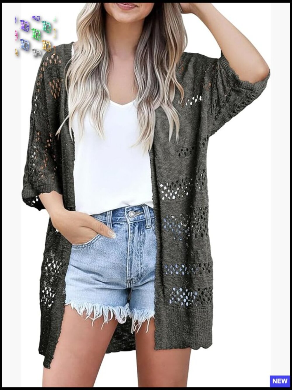 Crochet Cardigan Short Sleeve Open Front Summer Sweater Beach Cover Up Casual